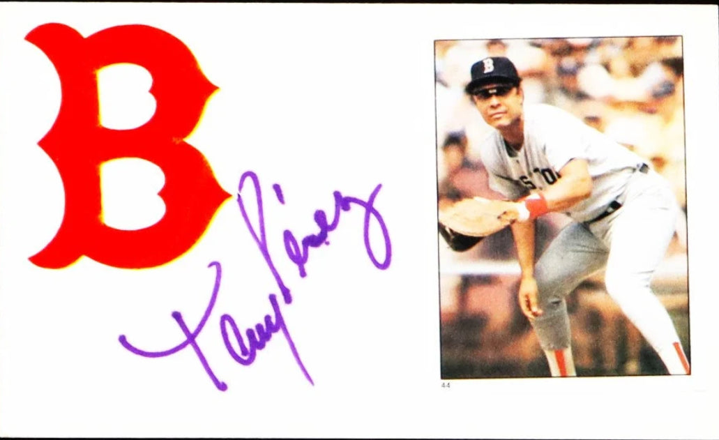 Tony Perez Boston Red Sox and Hall of Famer Signed 3.5 x 5 Index Card with Photo and Red Sox Logo in a Black Frame (PSA)