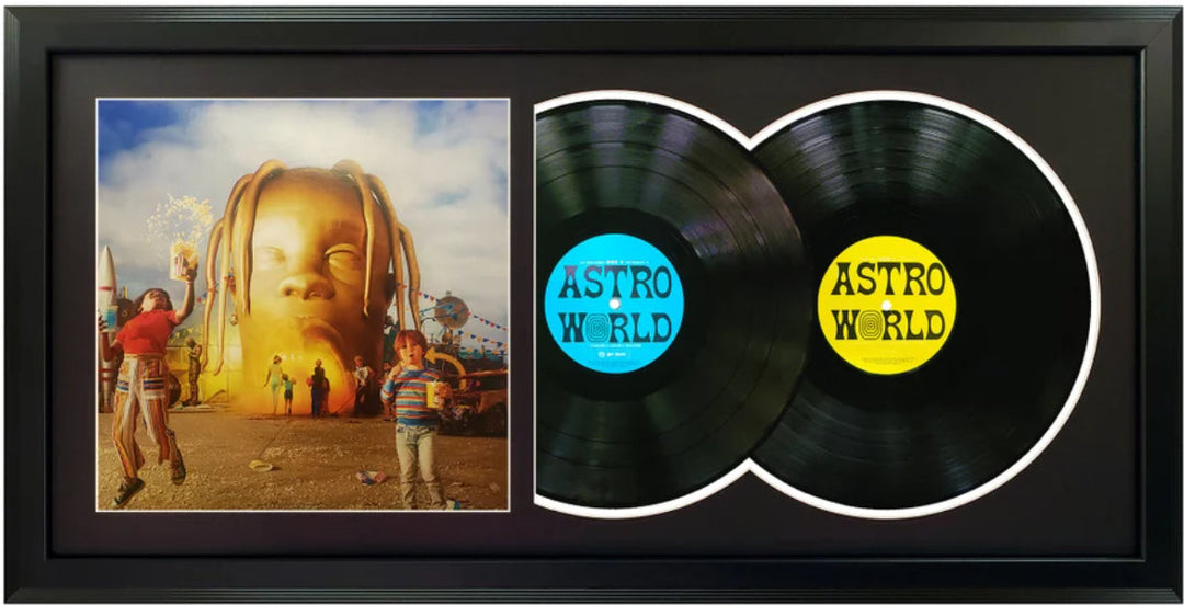 Travis Scott Astroworld Genuine Double Vinyl Records & Cover Professionally Framed 17.5 x 34.5 Wall Display with a Black Mat