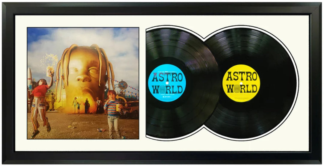 Travis Scott Astroworld Genuine Double Vinyl Records & Cover Professionally Framed 17.5 x 34.5 Wall Display with a White Mat