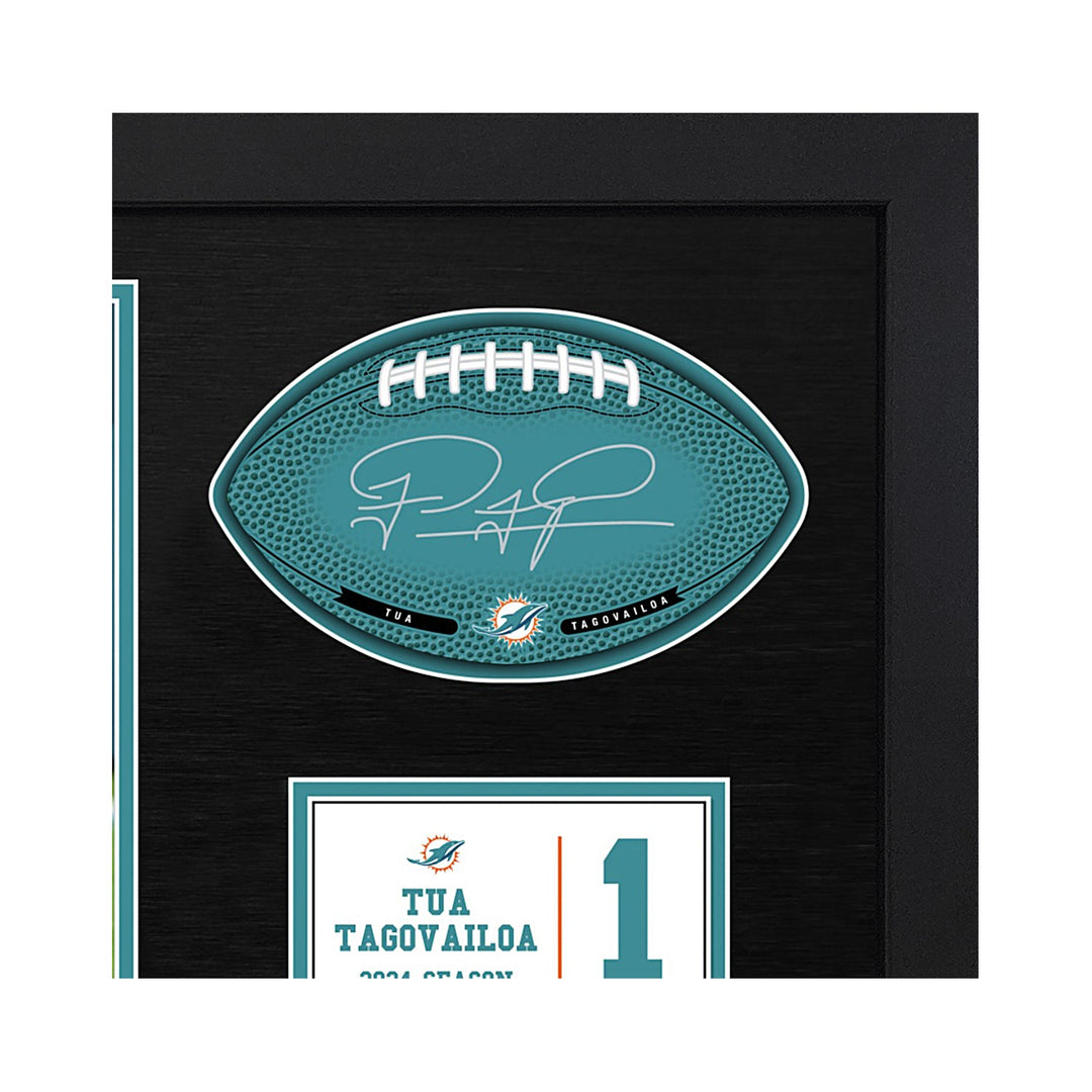 Tua Tagovailoa MIami Dolphins Signable With Players Facsimile Signature and Photo Display in a 15H x 22W x 0.75D High Quality Black Fram