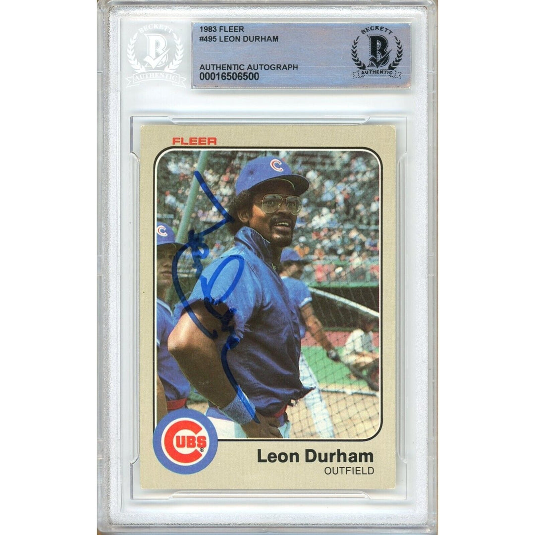 Leon Durham Chicago Cubs Signed 1983 Fleer Baseball Card Beckett Authentic Auto Slab