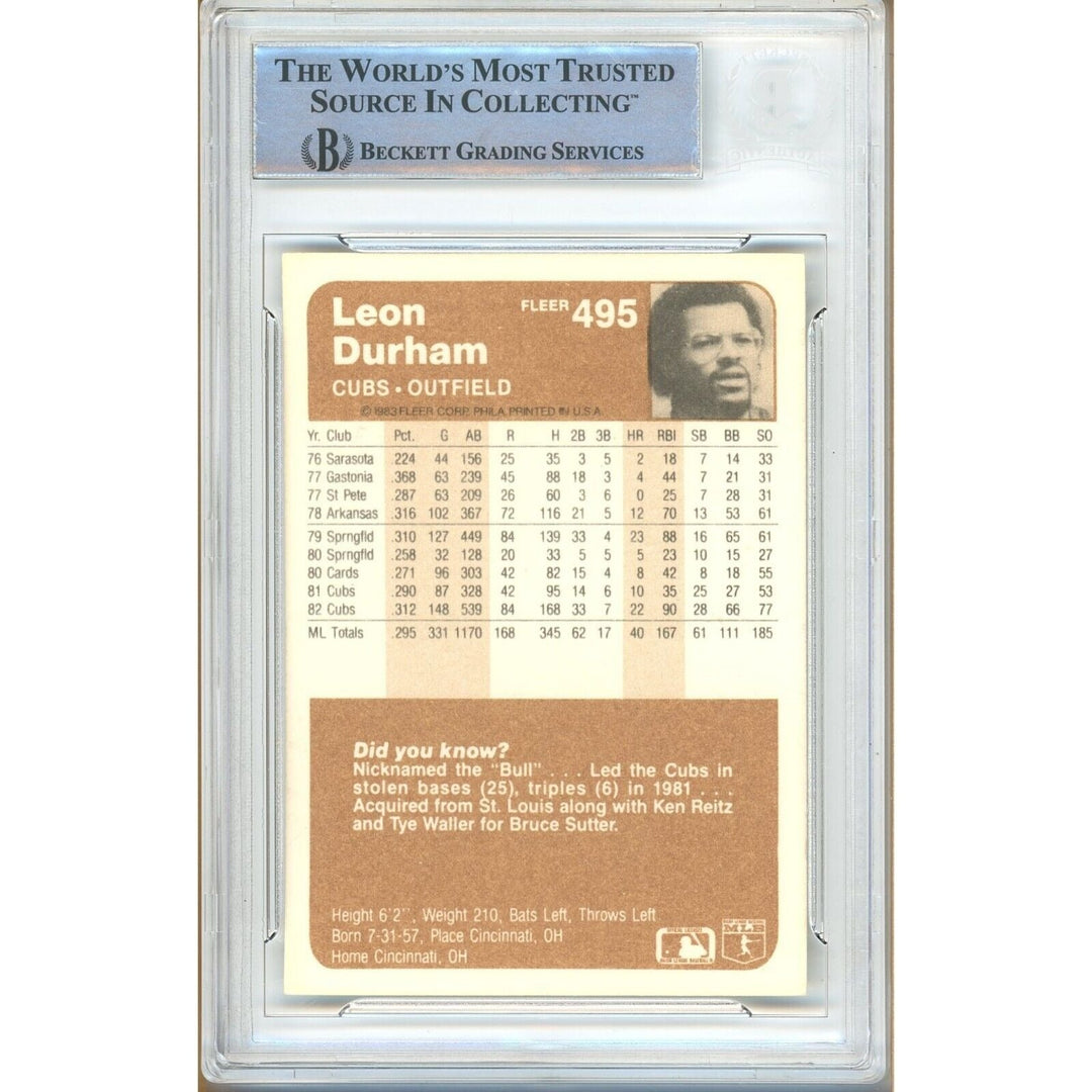 Leon Durham Chicago Cubs Signed 1983 Fleer Baseball Card Beckett Authentic Auto Slab
