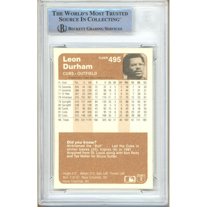 Leon Durham Chicago Cubs Signed 1983 Fleer Baseball Card Beckett Authentic Auto Slab