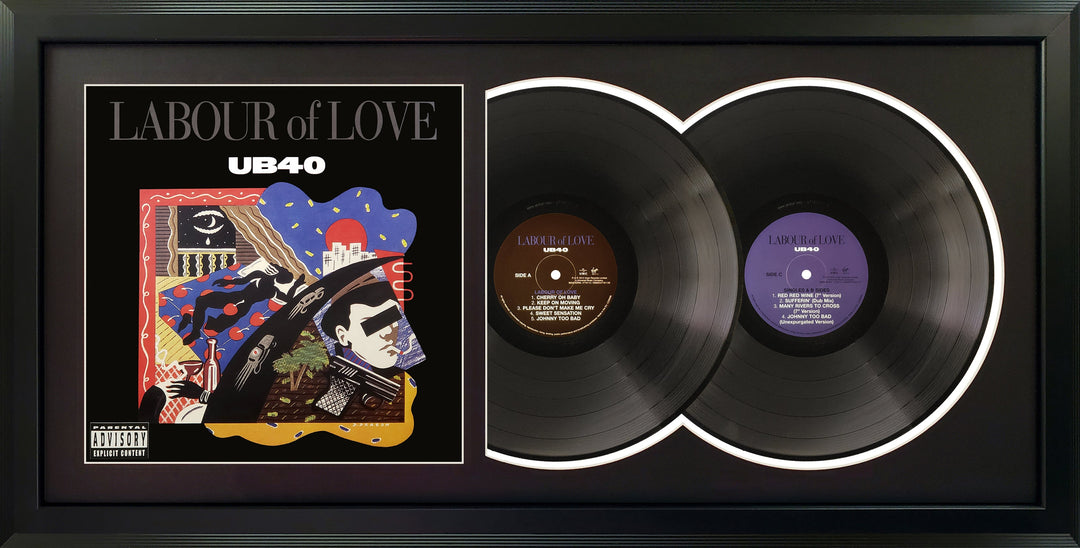 UB40 Labour of Love Genuine Double Vinyl Records & Cover Professionally Framed 17.5 x 34.5 Wall Display with a Black Mat