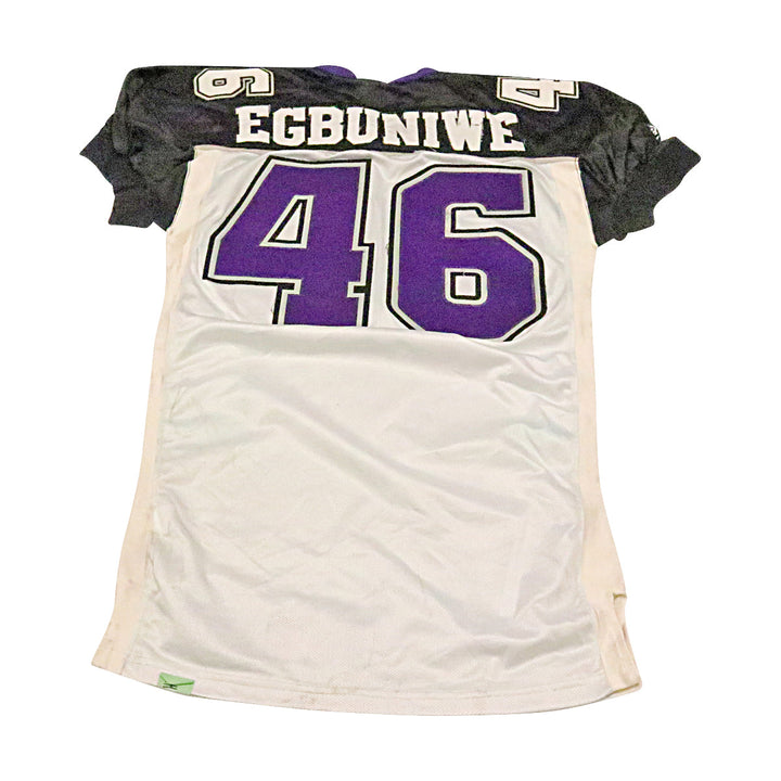 Chike Egbuniwe Chicago Enforcers 2001 Game Used Away Jersey Size 48 +2