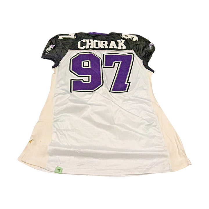 Jason Chorak Chicago Enforcers 2001 Game Used Away Jersey Size 56 +2 Linemen Cut