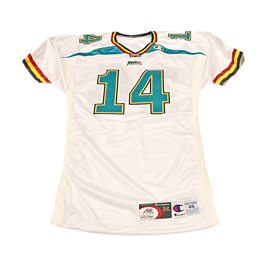 Memphis Maniax 2001 #14 Game Used Away Jersey Size 48 +2