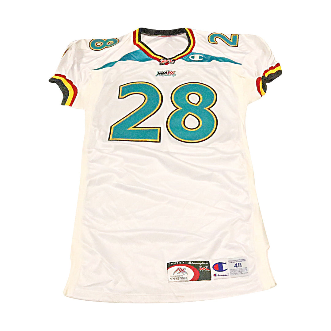 Memphis Maniax 2001 #28 Game Used Away Jersey Size 48 +2