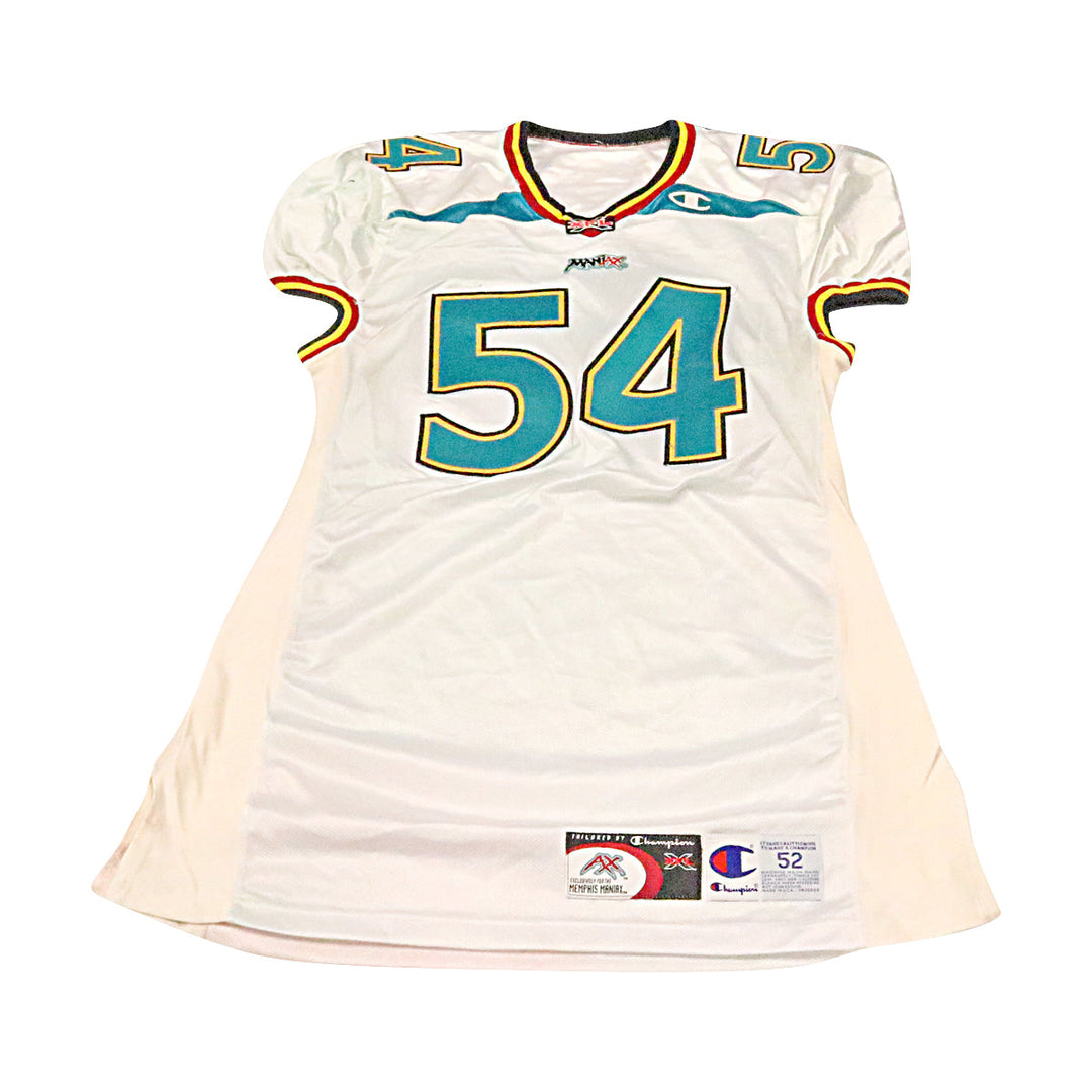 Richard Hogans Memphis Maniax 2001 Game Used Away Jersey Size 54 +2 Linemen Cut