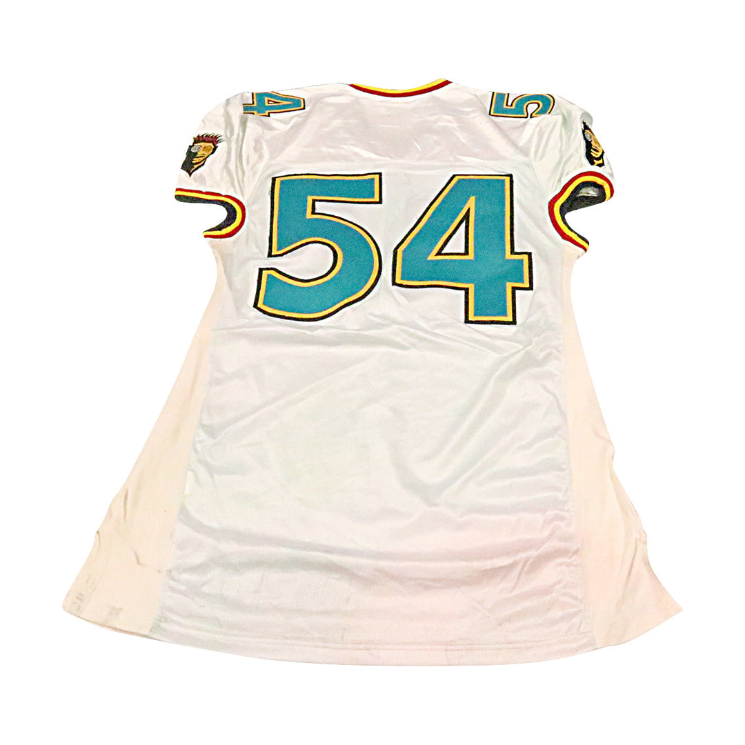 Richard Hogans Memphis Maniax 2001 Game Used Away Jersey Size 54 +2 Linemen Cut