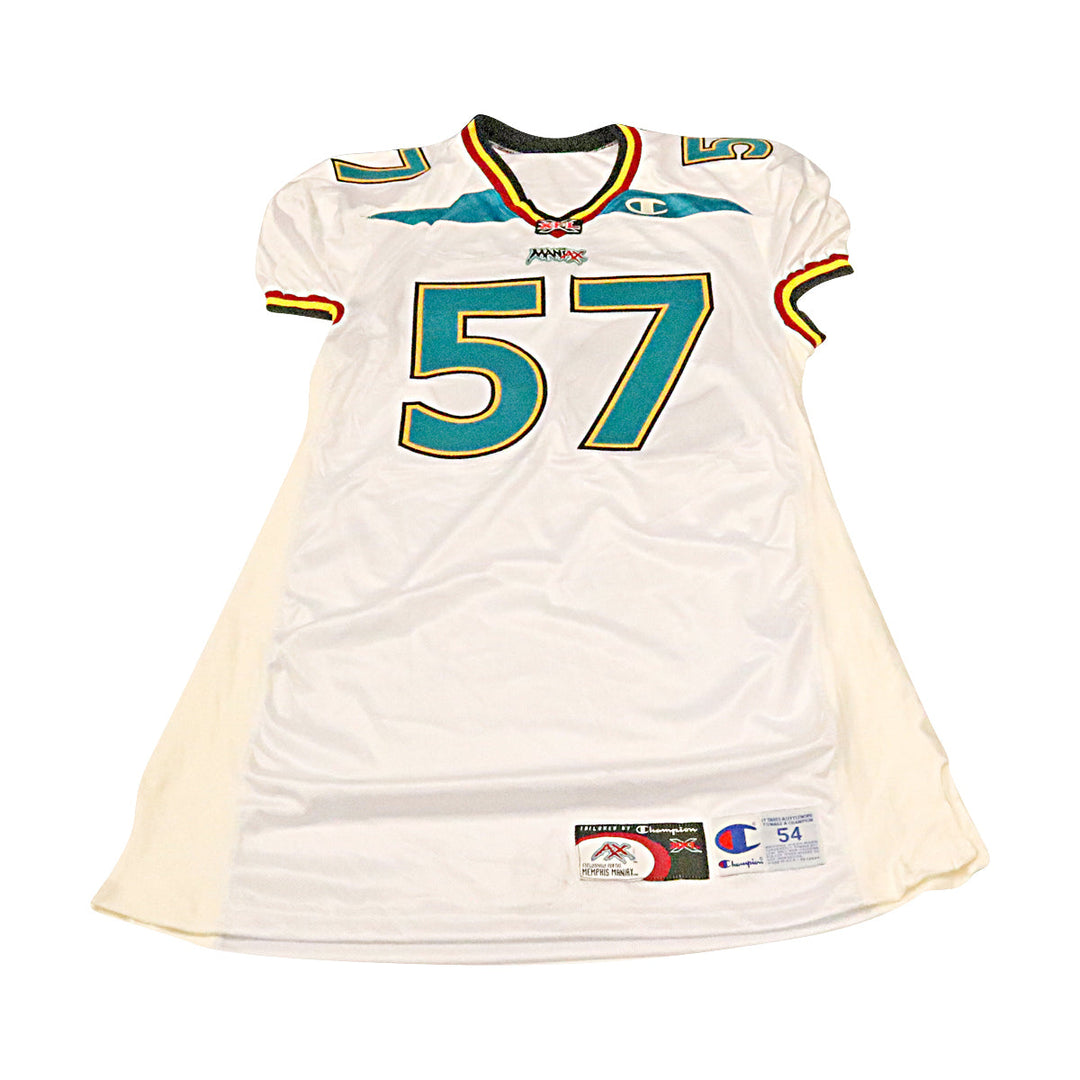 Memphis Maniax #57 Game Used Away Jersey Size 54 +2 Linemen Cut