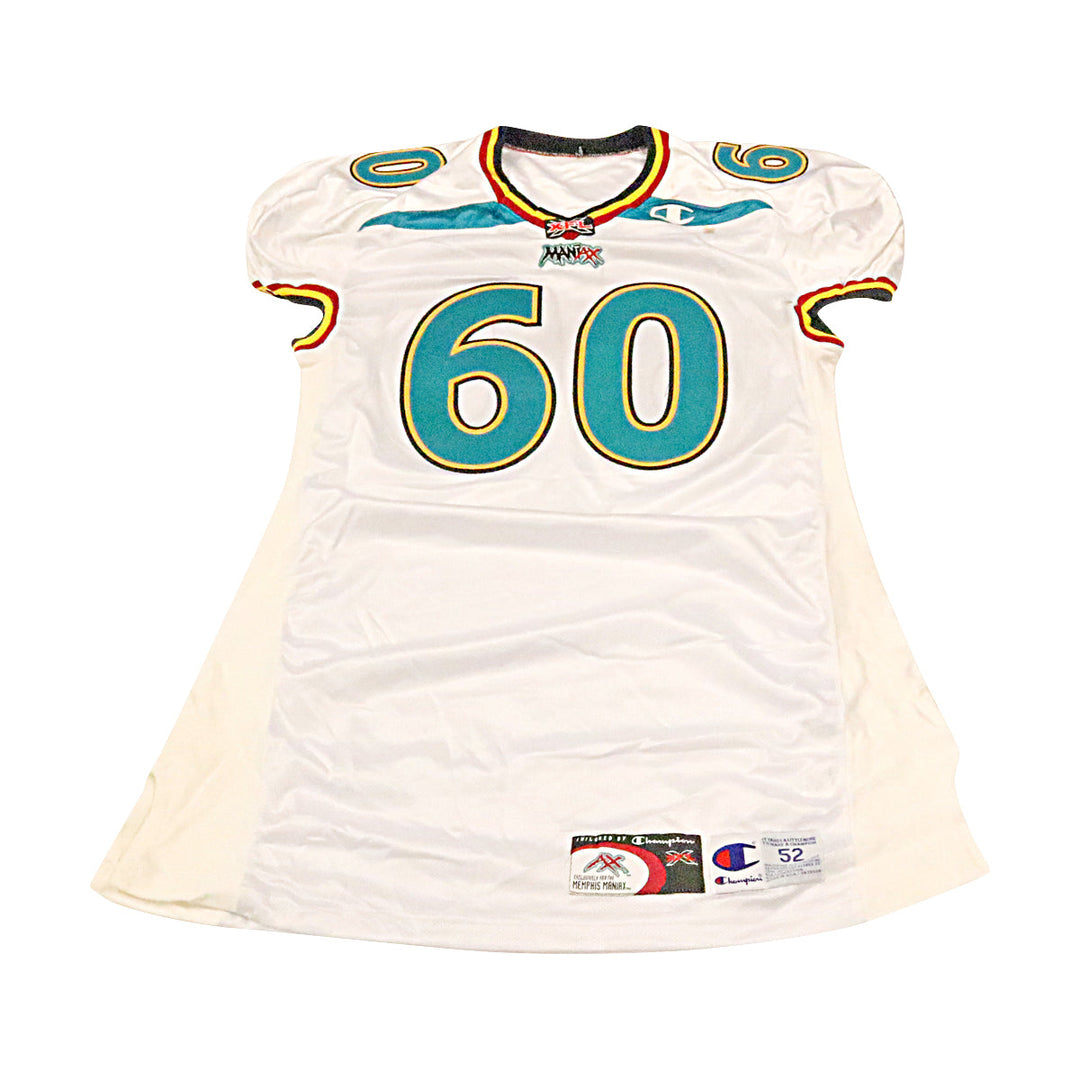 Memphis Maniax 2001 #60 Game Used Away Jersey Size 52 +2 Linemen Cut