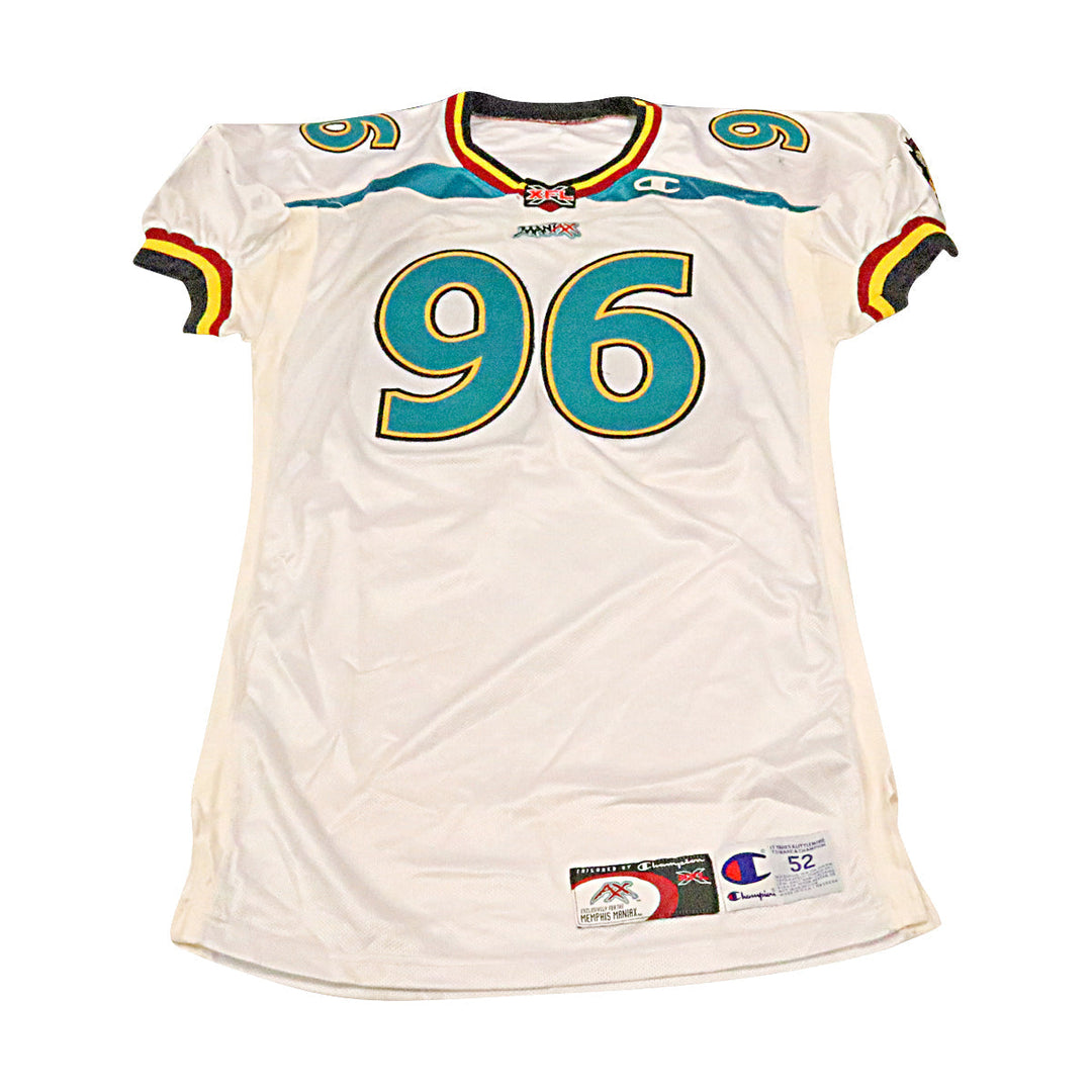 T.J. Frier Memphis Maniax 2001 Game Used Away Jersey Size 52 +2