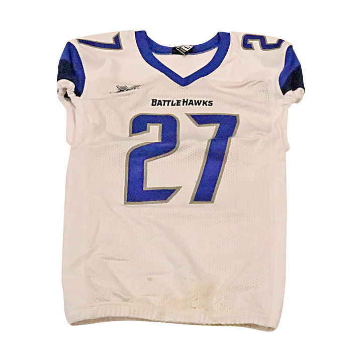 Marquez White St. Louis Battlehawks 2020 Game Used Away Jersey L