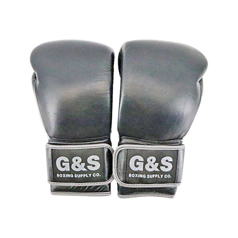 Black Leather Pair of Training Boxing Gloves - Velcro Strap - 12 Oz