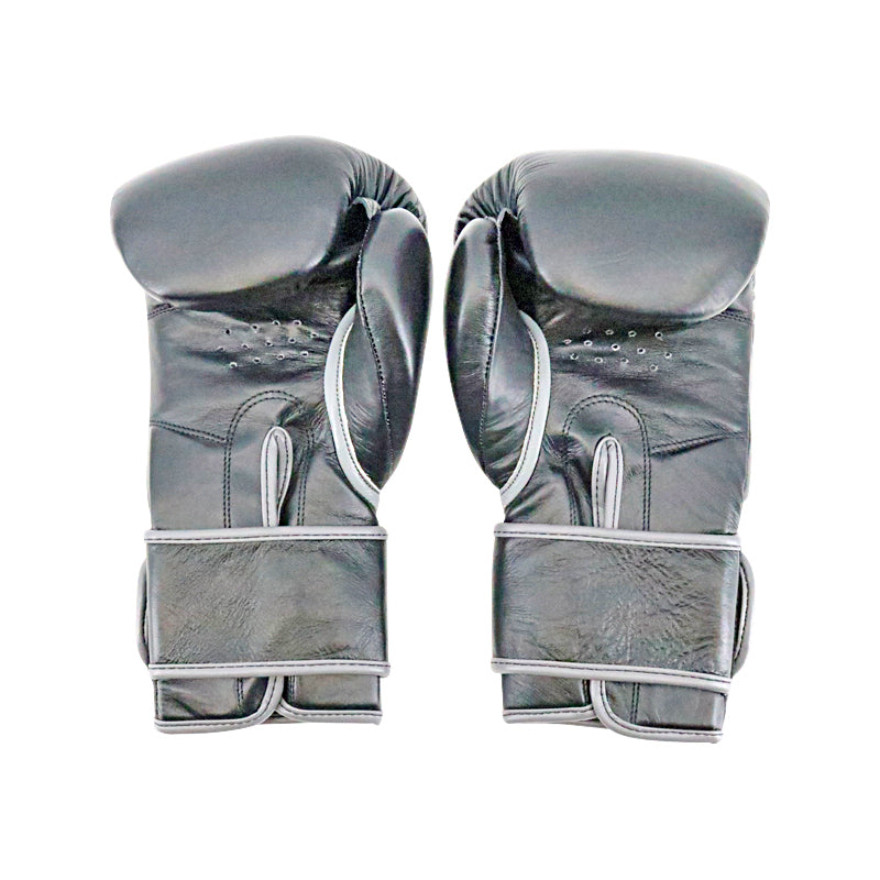 Black Leather Pair of Training Boxing Gloves - Velcro Strap - 12 Oz