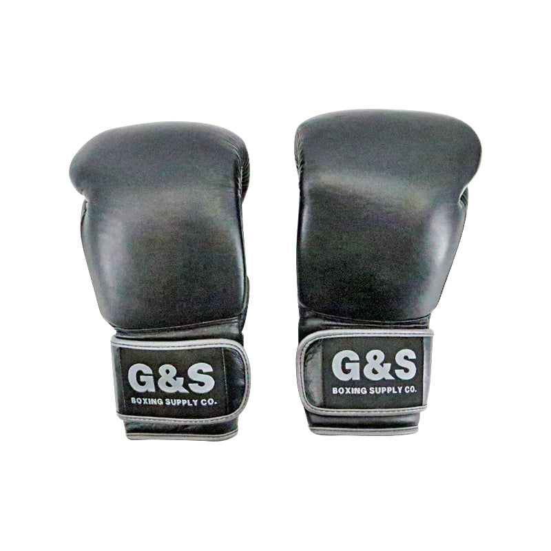 Black Leather Pair of Training Boxing Gloves - Velcro Strap - 14 Oz