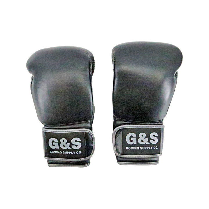 Black Leather Pair of Training Boxing Gloves - Velcro Strap - 14 Oz