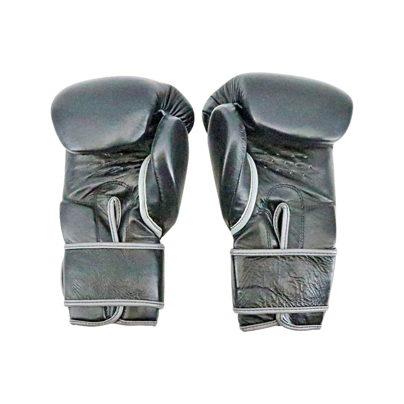 Black Leather Pair of Training Boxing Gloves - Velcro Strap - 14 Oz