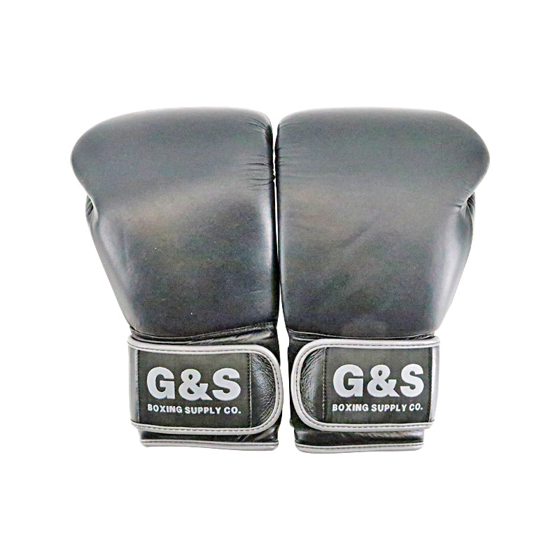Black Leather Pair of Training Boxing Gloves - Velcro Strap - 16 Oz