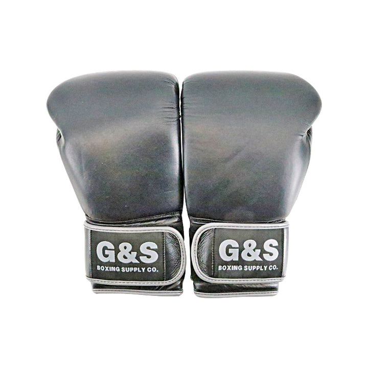 Black Leather Pair of Training Boxing Gloves - Velcro Strap - 16 Oz