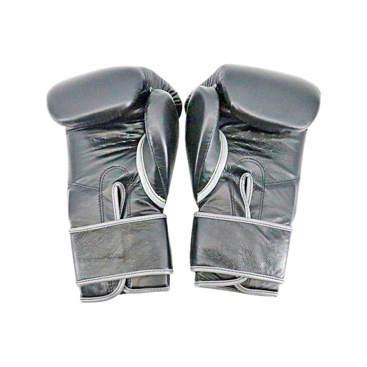 Black Leather Pair of Training Boxing Gloves - Velcro Strap - 16 Oz