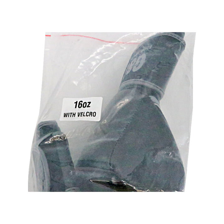 Black Leather Pair of Training Boxing Gloves - Velcro Strap - 16 Oz