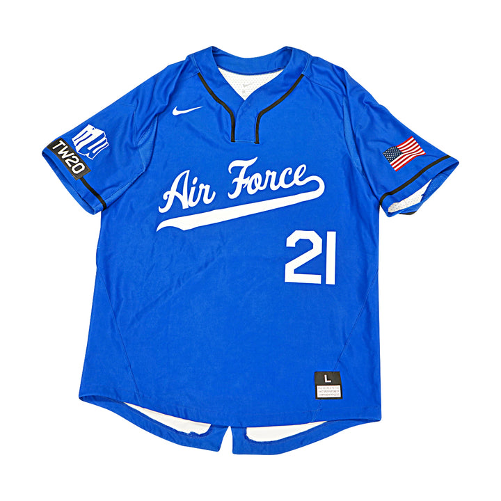 US Air Force Academy 2019 Game Issued Blue/White Sz L #21 Baseball Jersey