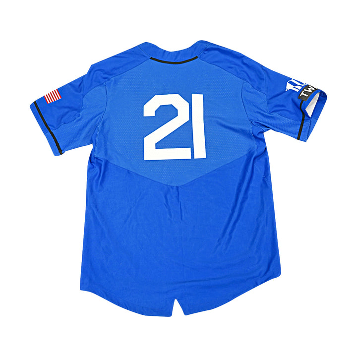 US Air Force Academy 2019 Game Issued Blue/White Sz L #21 Baseball Jersey