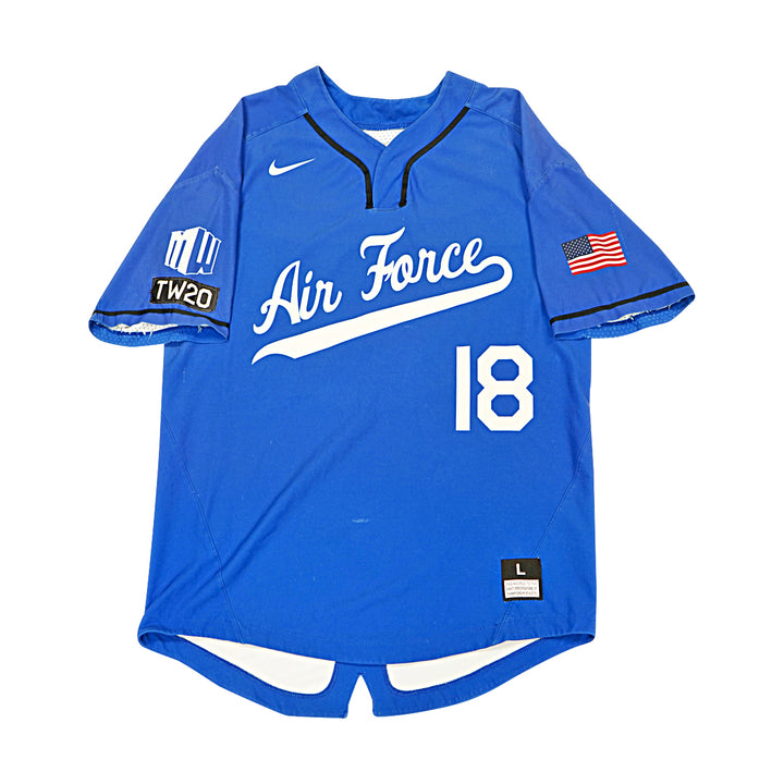 US Air Force Academy 2019 Game Issued Blue/White Sz L #18 Baseball Jersey