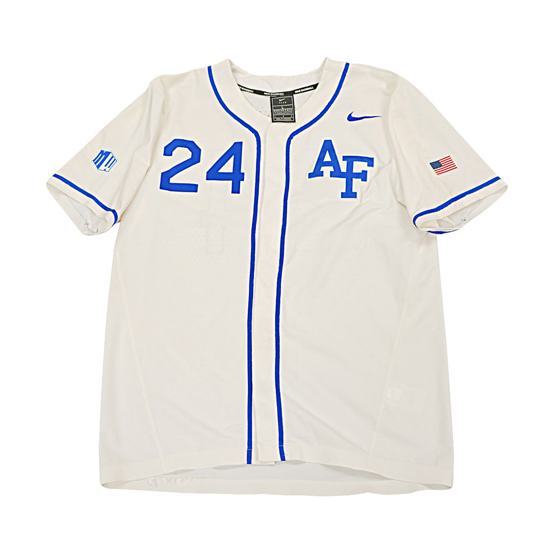 US Air Force Academy 2021 Game Issued White/Blue Sz L #24 Baseball Jersey