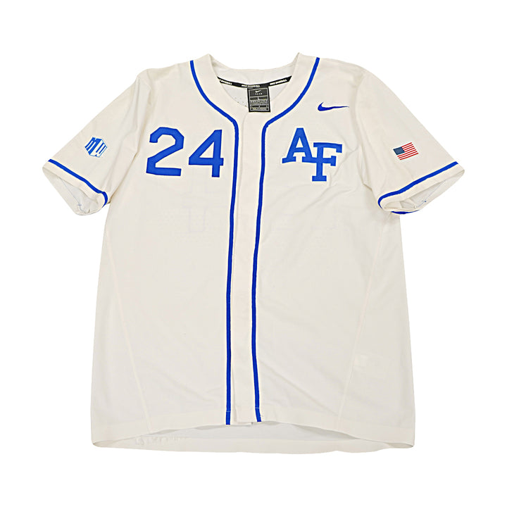 US Air Force Academy 2021 Game Issued White/Blue Sz L #24 Baseball Jersey