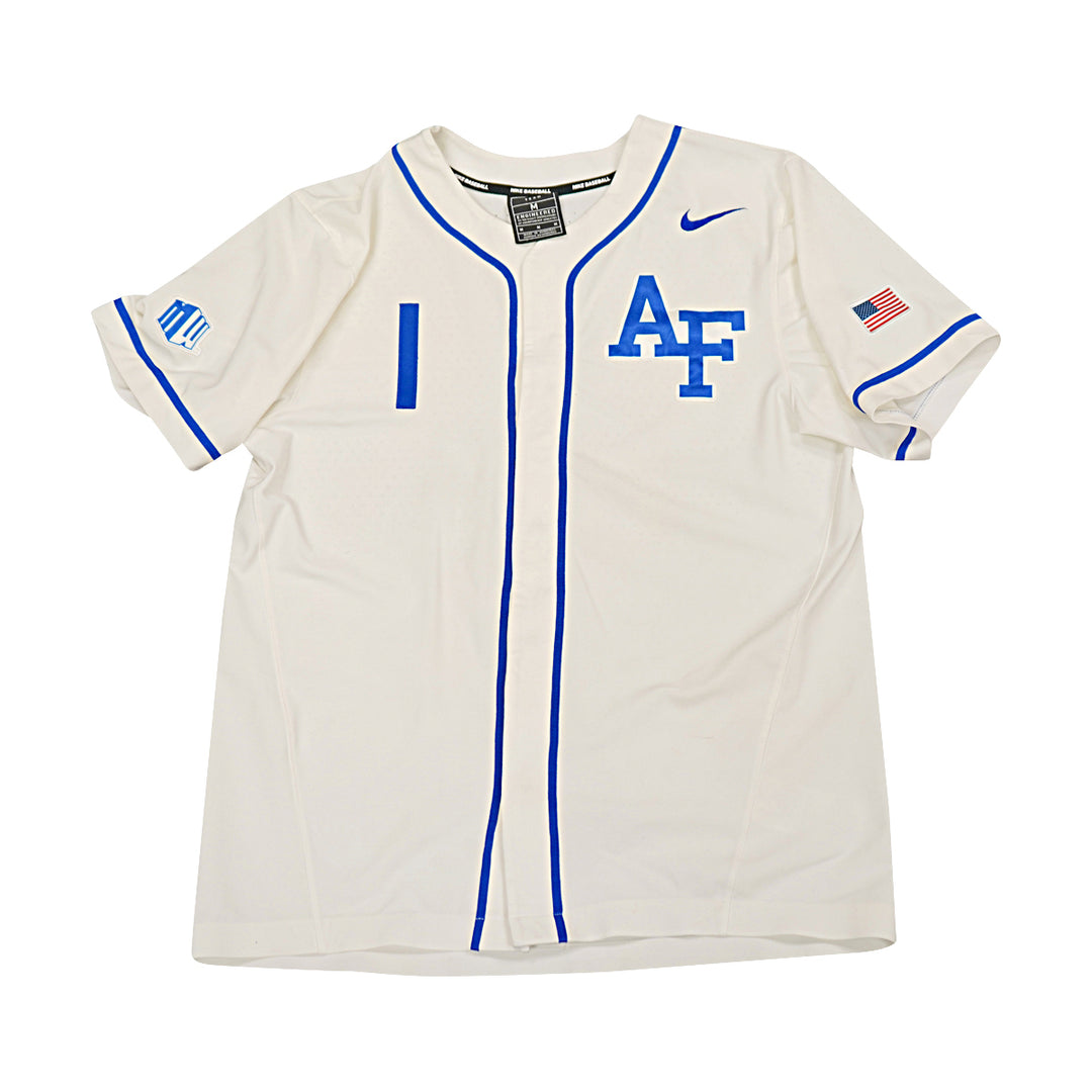 US Air Force Academy 2021 Game Issued White/Blue Sz M #1 Baseball Jersey