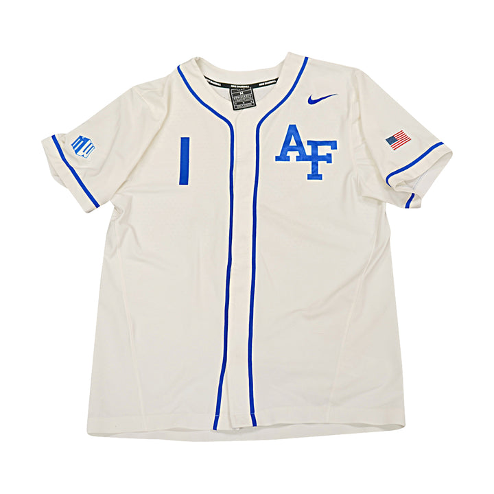 US Air Force Academy 2021 Game Issued White/Blue Sz M #1 Baseball Jersey