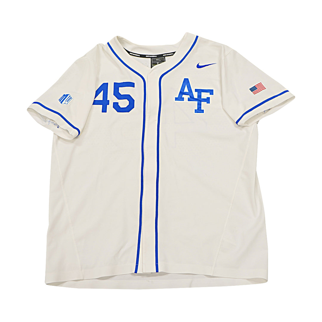 US Air Force Academy 2021 Game Issued White/Blue Sz XL #45 Baseball Jersey