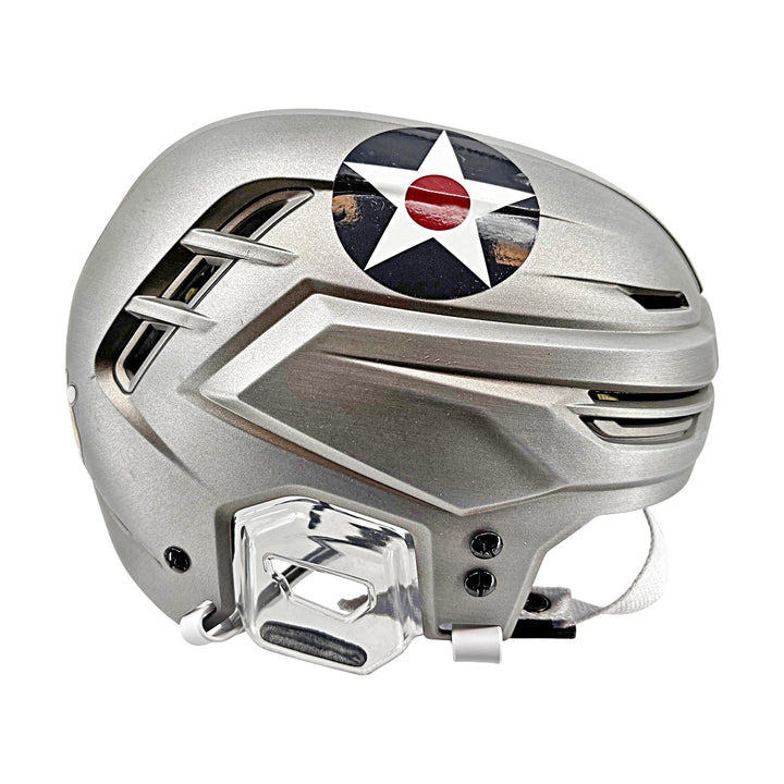 US Air Force Academy Game Used Doolittle Raiders Silver Hockey Helmet Size S