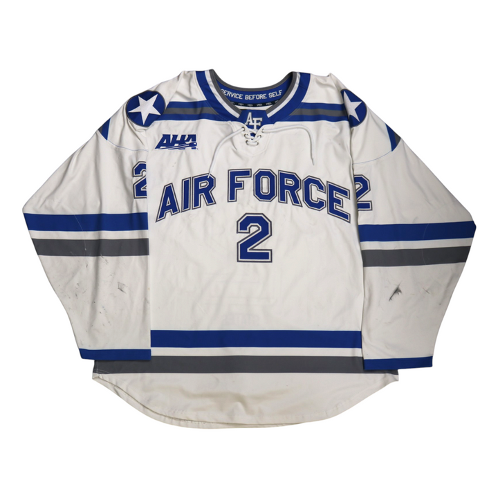 U.S. Air Force Academy Game Used #2 White AIR FORCE Home Hockey Jersey Size XL
