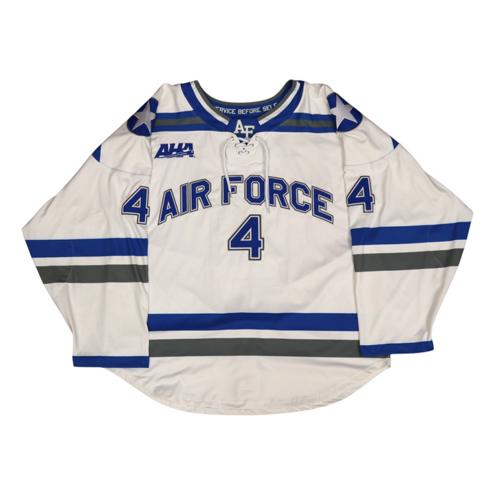 U.S. Air Force Academy Game Used #4 White AIR FORCE Home Hockey Jersey Size M