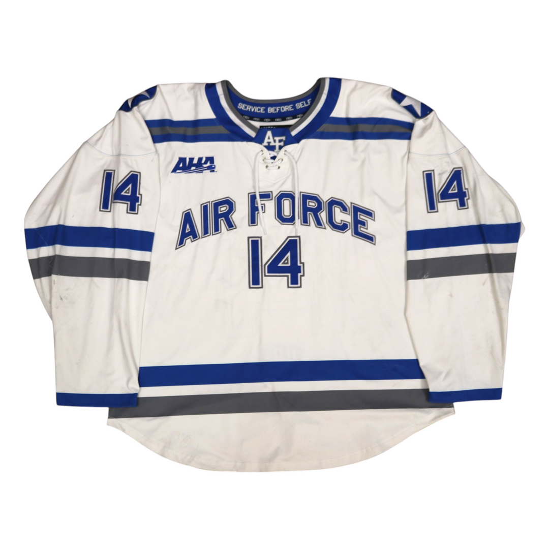 U.S. Air Force Academy Game Used #14 White AIR FORCE Home Hockey Jersey Size L