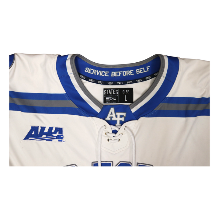 U.S. Air Force Academy Game Used #14 White AIR FORCE Home Hockey Jersey Size L