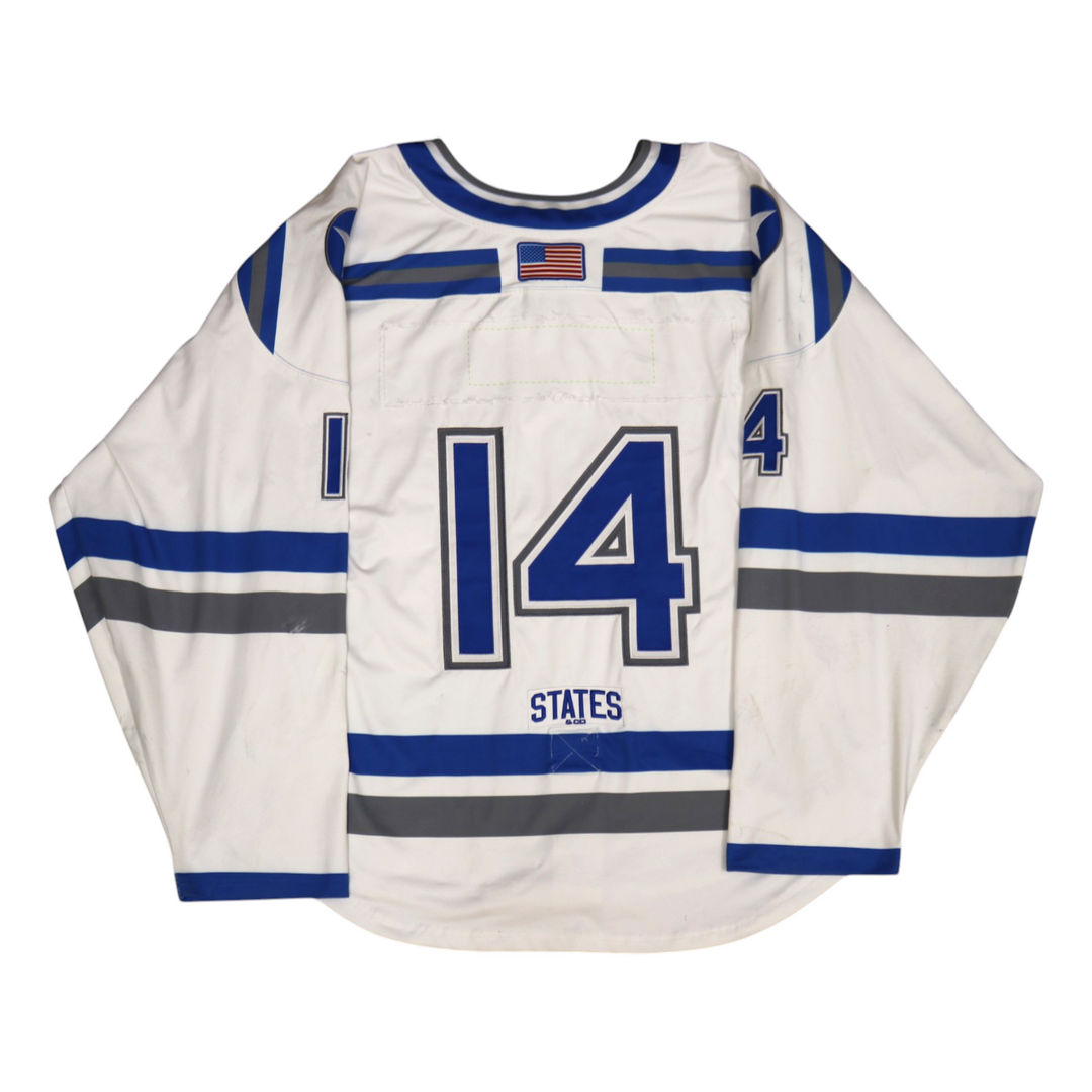 U.S. Air Force Academy Game Used #14 White AIR FORCE Home Hockey Jersey Size L
