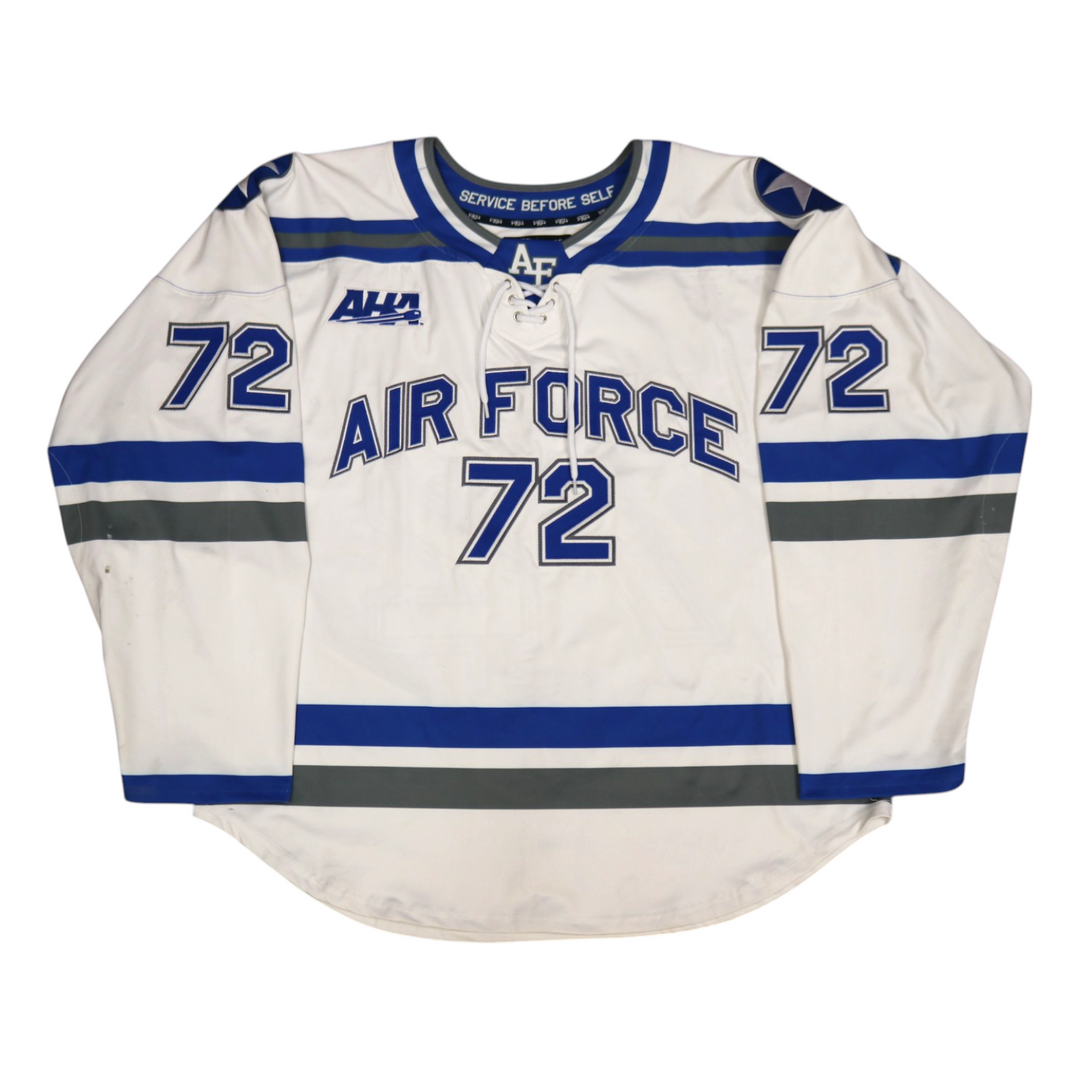 U.S. Air Force Academy Game Used #72 White AIR FORCE Home Hockey Jersey Size L