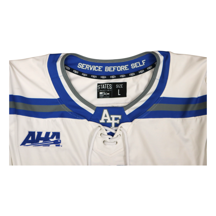 U.S. Air Force Academy Game Used #72 White AIR FORCE Home Hockey Jersey Size L