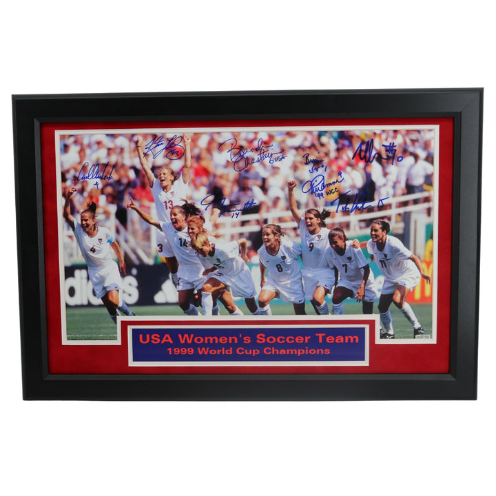 1999 US Women's World Cup Champions 8 Signature Autographed Signed Framed 12"x21" Celebration Photo (CX Auth)