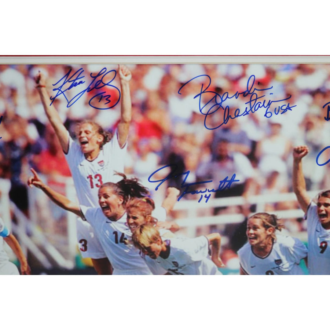 1999 US Women's World Cup Champions 8 Signature Autographed Signed Framed 12"x21" Celebration Photo (CX Auth)