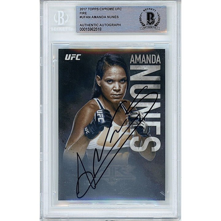 Amanda Nunes UFC Signed 2017 Topps Chrome Fire MMA Card Beckett Auth Auto Slab
