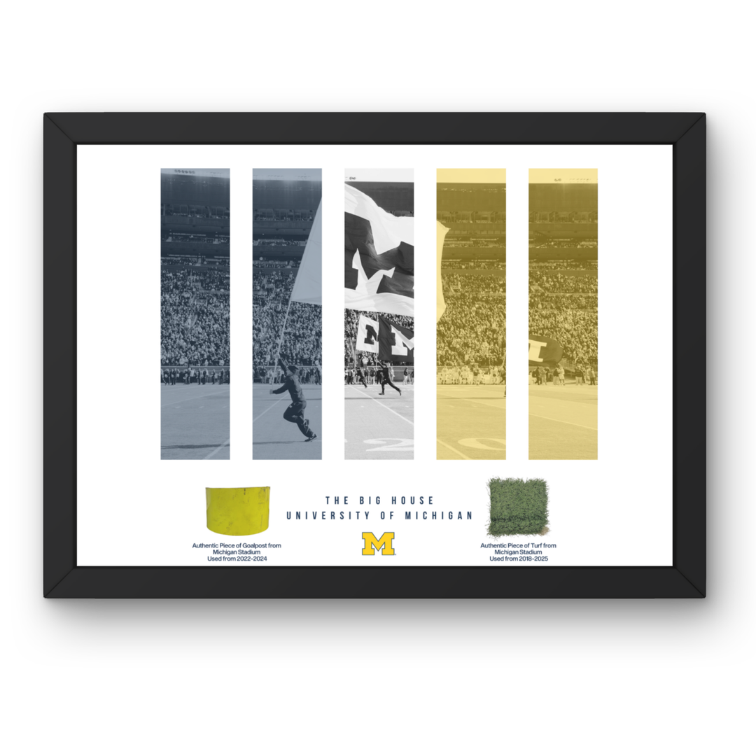 University of Michigan Authentic Turf and Goalpost from Michigan Stadium Framed Collage