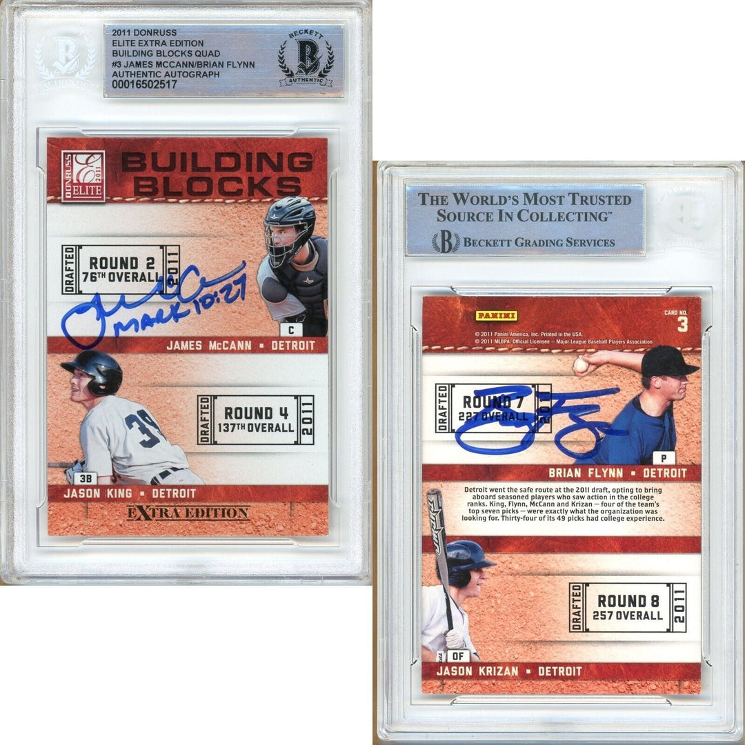 James McCann Brian Flynn Duo Signed 2011 Donruss Elite Card Beckett Auth Auto Slab RC