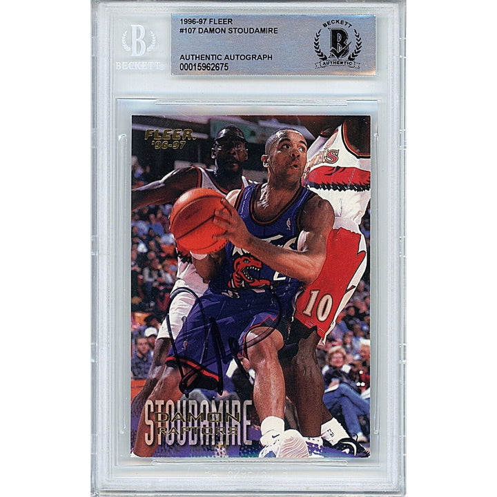 Damon Stoudamire Toronto Raptors Signed 1996 Fleer Basketball Card BAS Auth Auto Slab