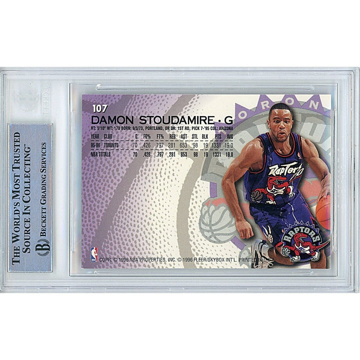 Damon Stoudamire Toronto Raptors Signed 1996 Fleer Basketball Card BAS Auth Auto Slab
